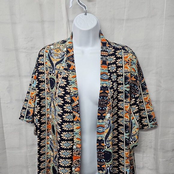 Kimono Blue Orange Boho Open Hippie Gypsy Festival Floral OSFA - Picture 2 of 10